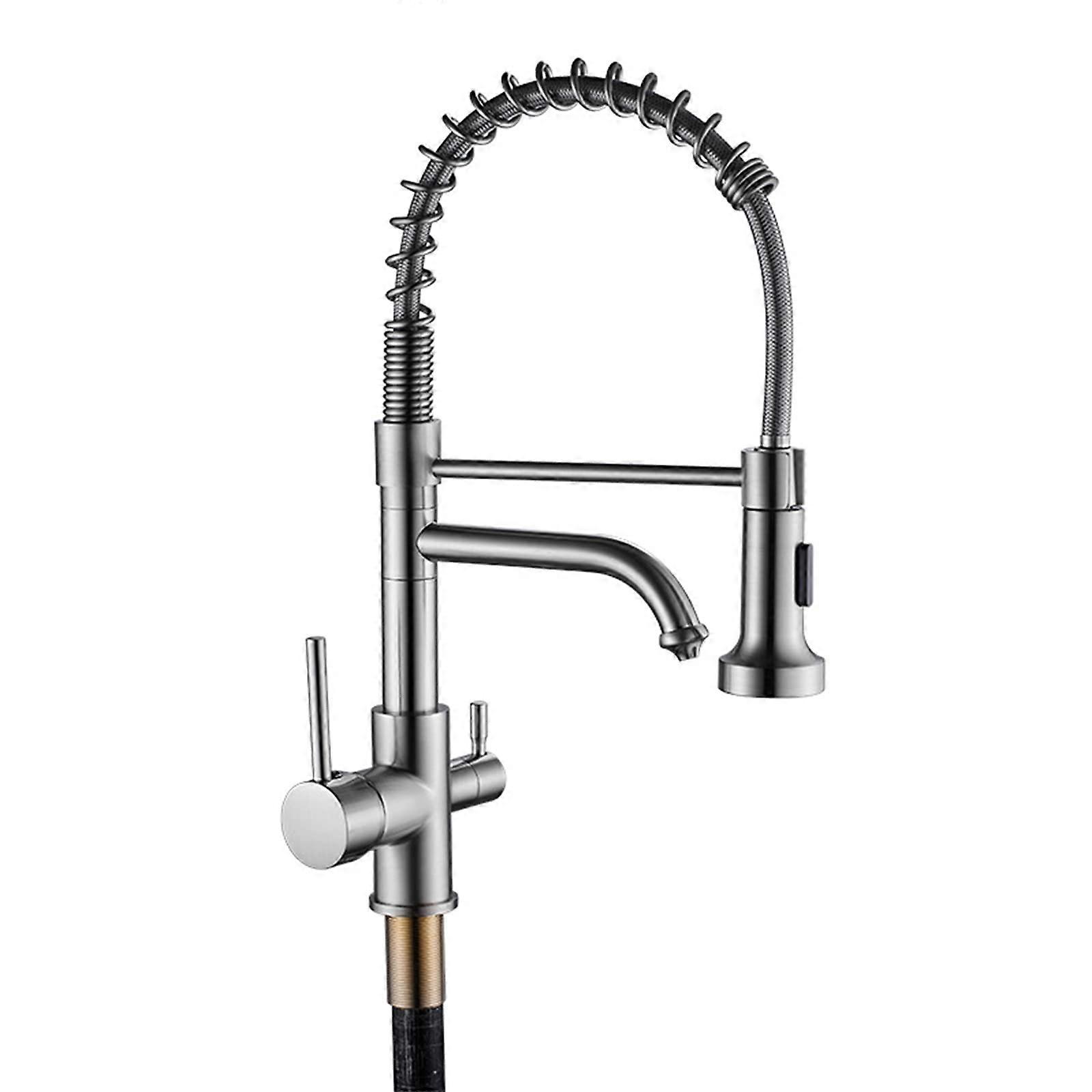 Drinking Water Faucet Kitchen Faucet With Pull Down Sprayer Brass Spring Pull Out Double Handle Hot Cold Brushed Nickel