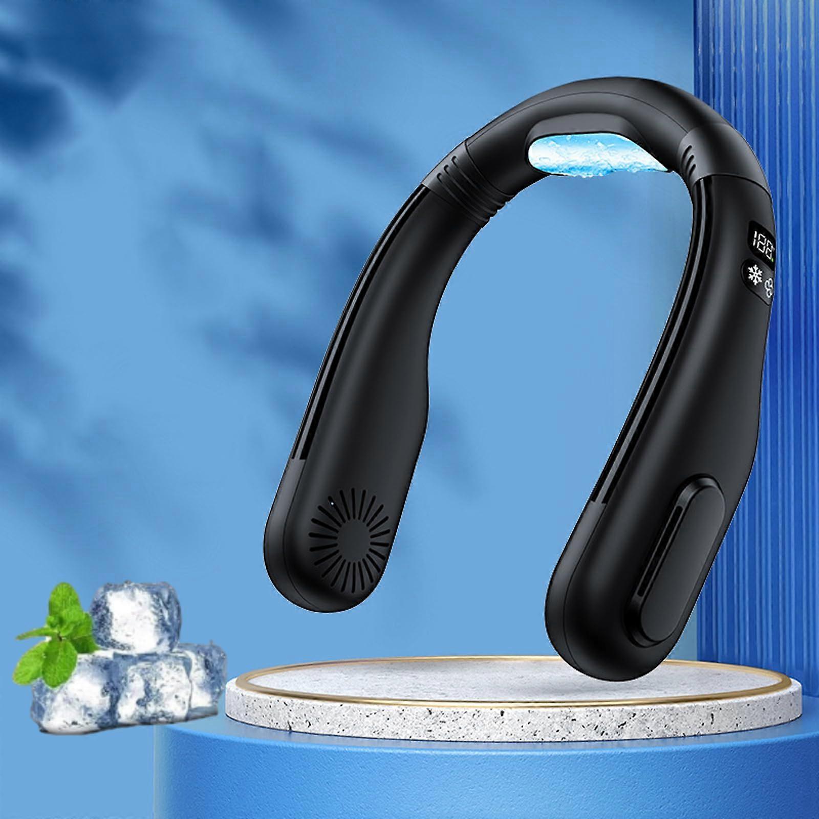Rechargeable 3-Speed Neck Fan Wearable Leafless Design Portable Personal Fan for Outdoor and Travel Use