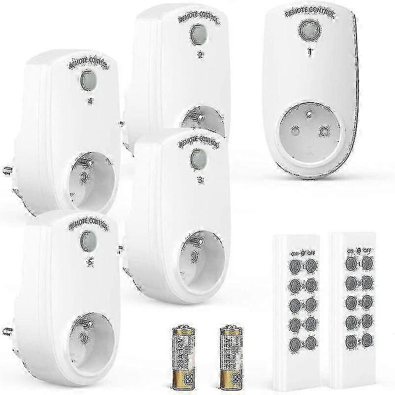Set Of 5 Electric Programmable Socket, Wireless Remote Control Socket With 2 Remote Controls 2 Batte
