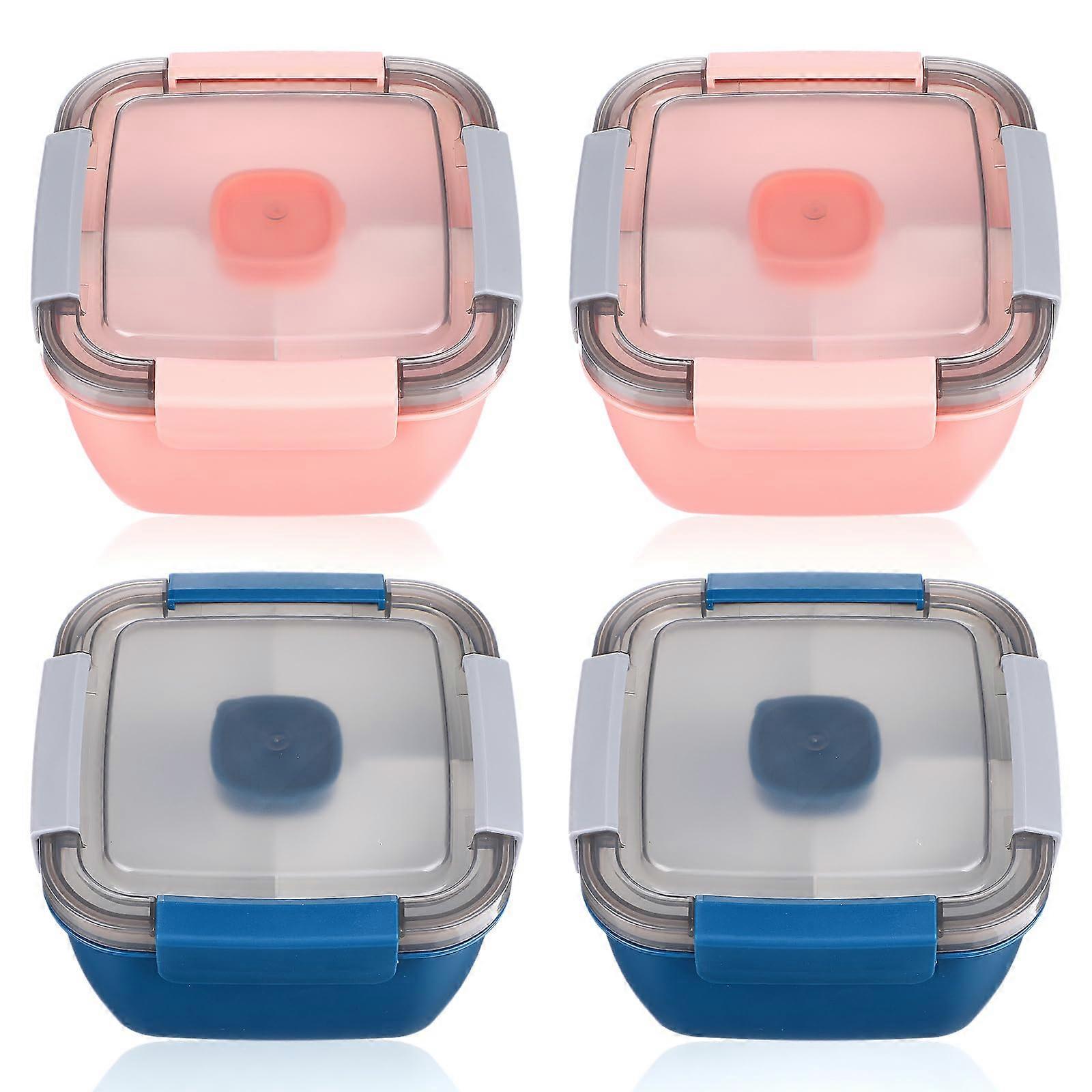Salad Lunch Container To Go, 4-Pack 50 oz Three-Compartment Salad Bowls with Dressing Containers, Pink & Blue
