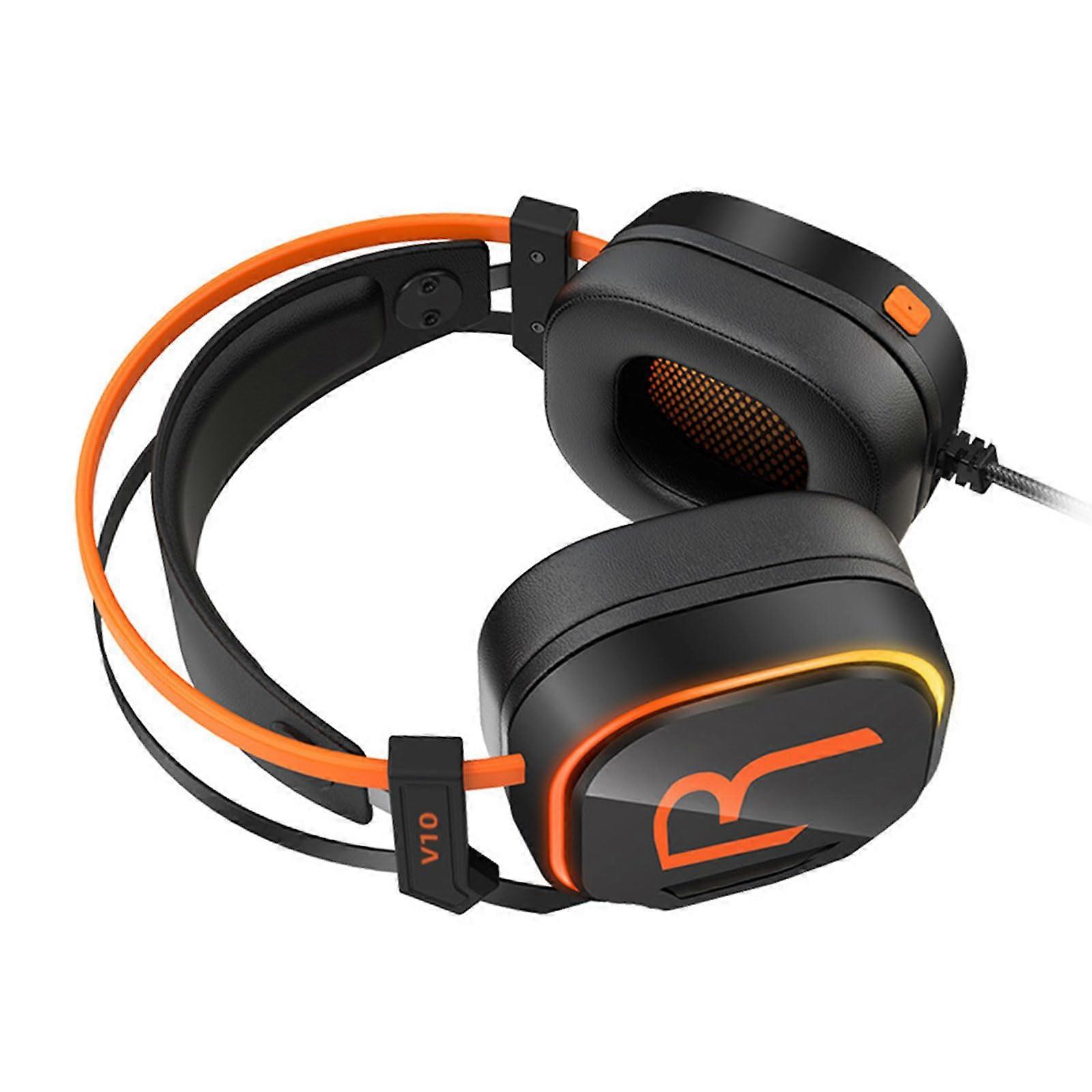 V10 Gaming Headset with Touchable Volume Control, Skin-Friendly Leather, Breathable Earmuffs, Over-Ear Design