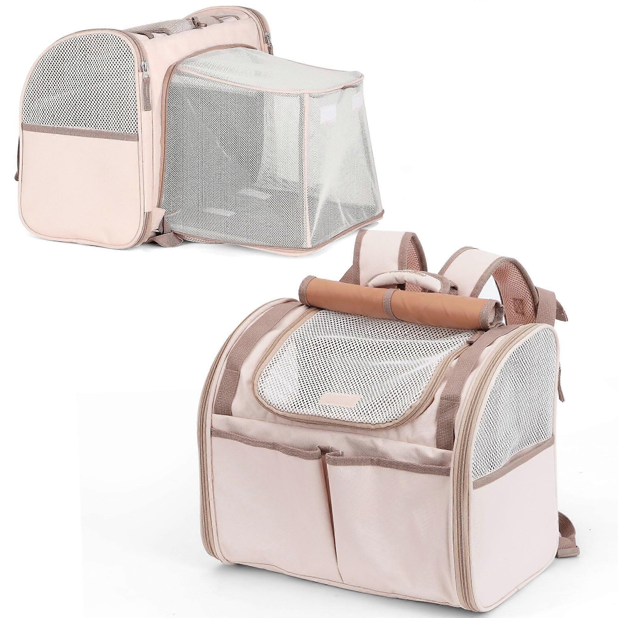 Cat Backpack Carrier with 4 Expandable Pockets, Small Animal Travel Bag for Walking, Durable and Lightweight Design