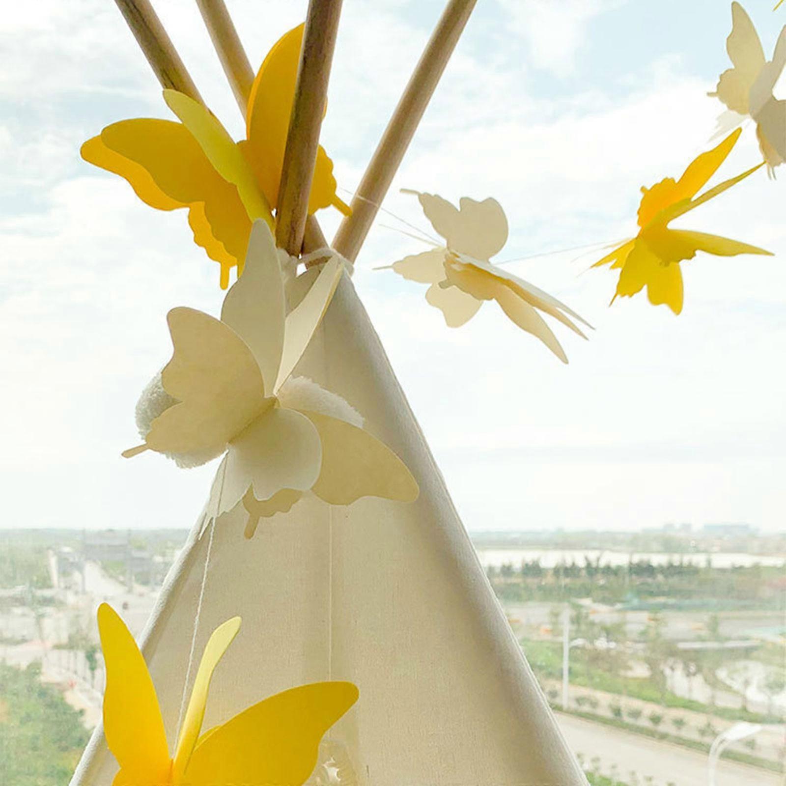 3D Paper Bunting Banner Home-Decor 3D Paper Butterfly DIY Banner Hanging Decorations Butterfly String Hanging Streamer-  Gradient Yellow
