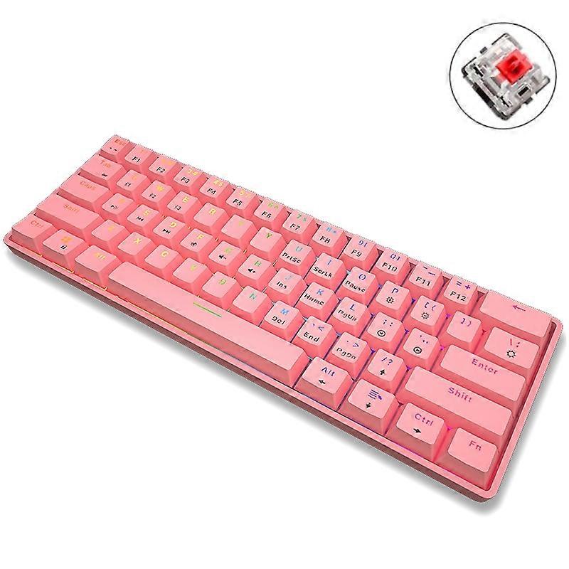 LEAVEN K28 61 Teclas Computador de Escritório para Jogos RGB Sem Fio Bluetooth + Teclado Mecânico de Modo Duplo com Fio, Comprimento do Cabel: 1,5 m, Cor: Eixo Vermelho (Rosa)