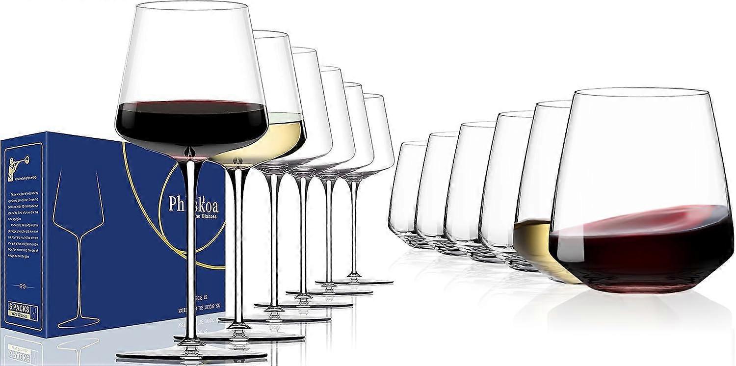 Red/White Glasses and Stemless Glasses Set - Hand Blown Crystal - Modern Design