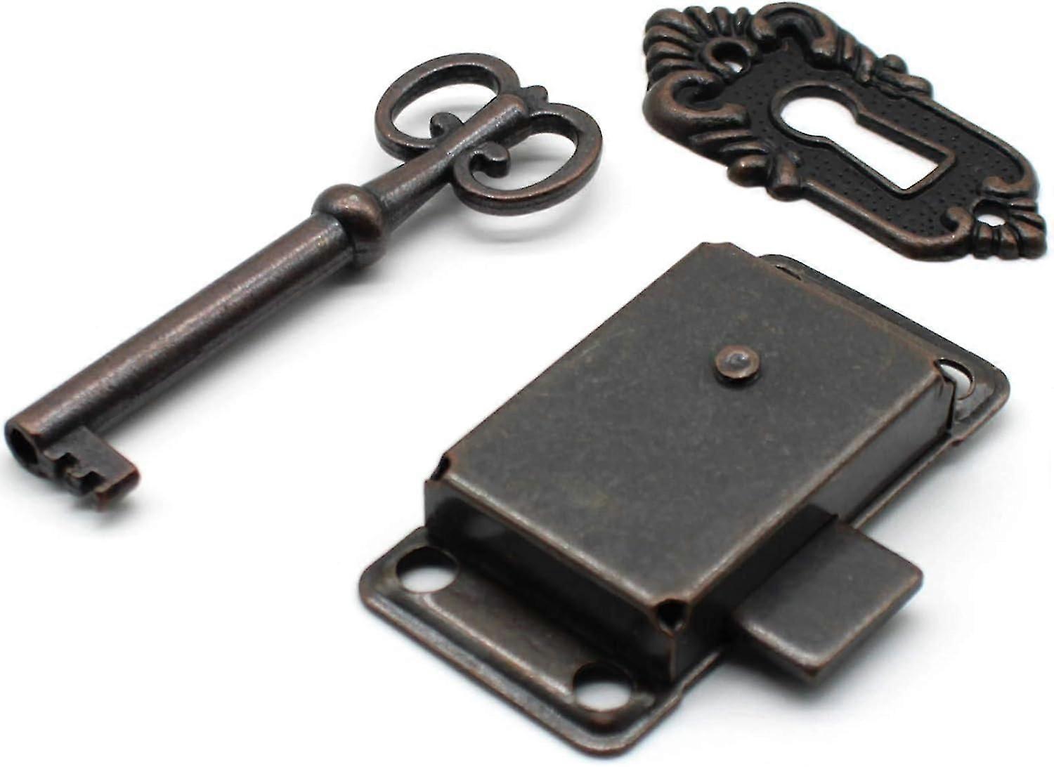 Lock Retro Desk Lock Spring Door Lock with Key and Mounting Screws (Bronze)