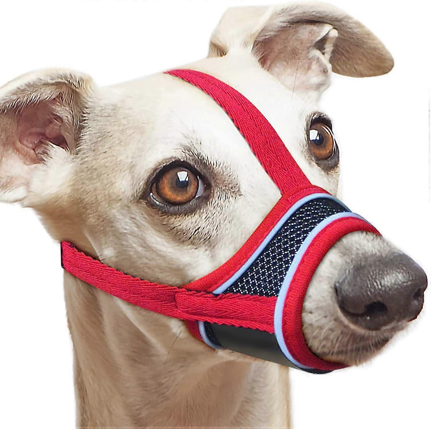 DLM Gentle Muzzle Guard Dogs Prevents Biting Unwanted Chewing Safely Secure Comfort Fit Padding Guide Helps Build Bonds with Pet XS red