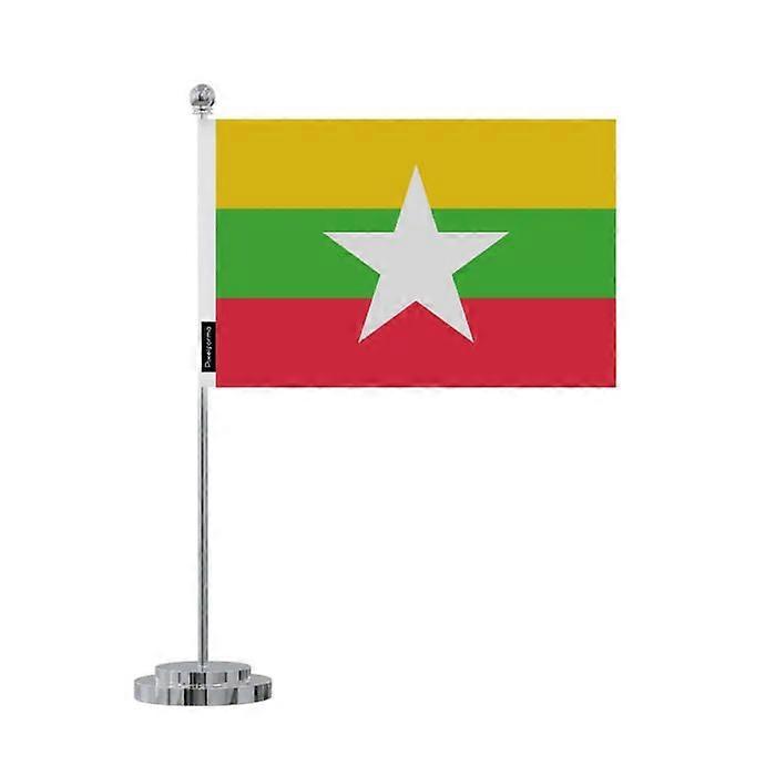 Myanmar Desk Flag – 14 x 21 cm – Polyester – Stainless Steel Base