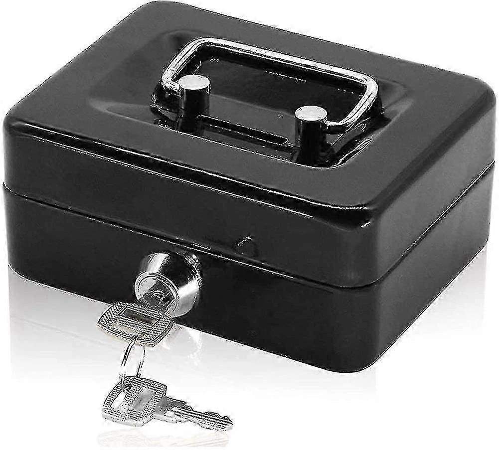 Small Cash Box With Key Lock,lmell Portable Metal Money Box With Double Layer & 2 Keys NEW