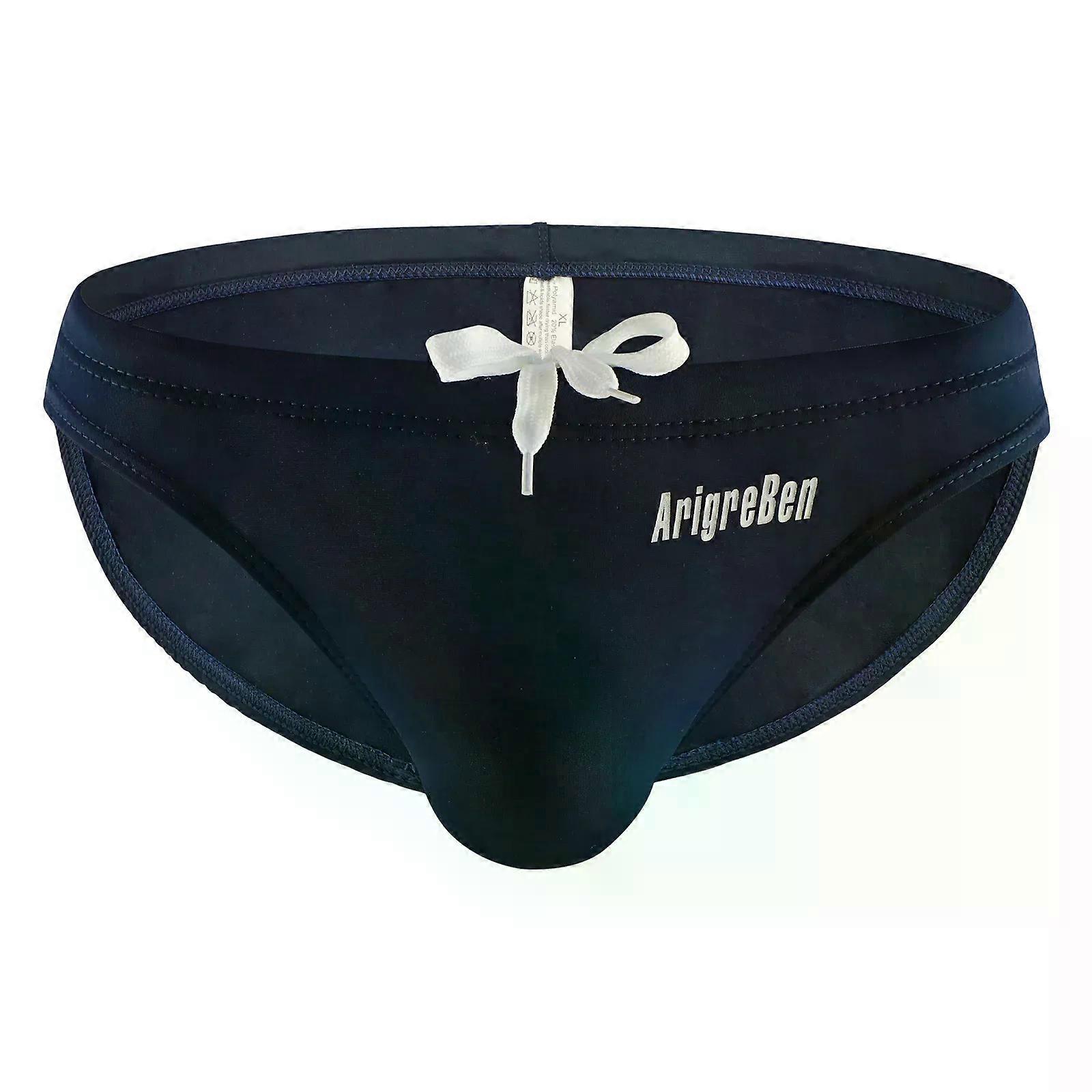 Men Swimming Trunk Lace-up Solid Color Swimwear Mid Waist Drawstring Bathing Shorts Comfortable Big Pouch Briefs