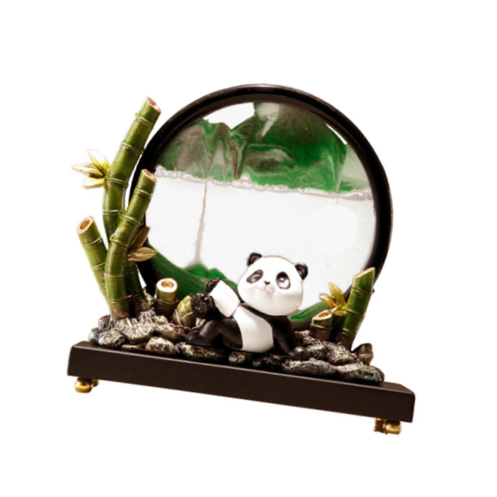 Panda Statue Quicksand Decor Ornament Table Hourglass Flowing Sand Painting
