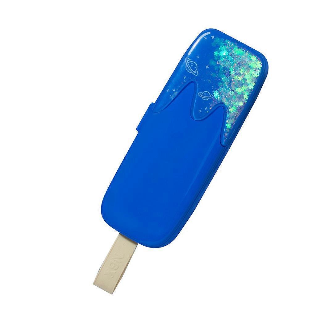 Multifunctional Quicksand Pencilcase Quicksand Pencil for Case for Creative Stationery Pen Holder Double Layer Large Cap Glazed Blue