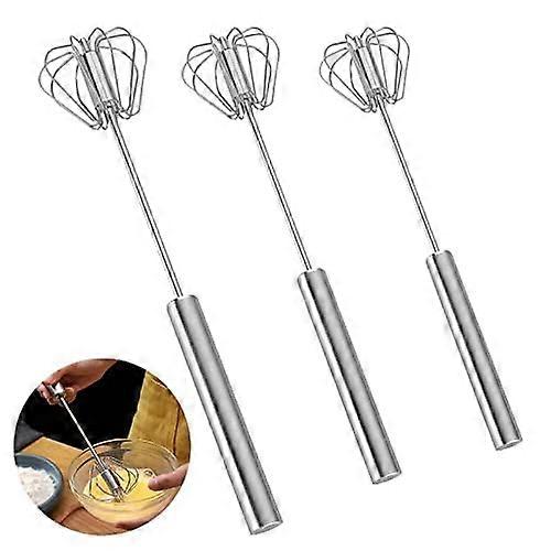Whisk Set of 3 Stainless Steel Whisks for Stirring and Whisking, Sizes 26 cm, 28.5 cm, 34.4 cm, Rotating Design