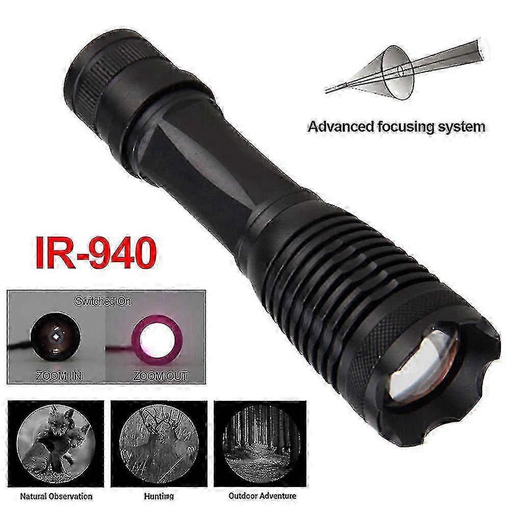 Infrared Flashlight 940nm - Zoomable Illuminator with Convex Lens for Night Vision Hunting