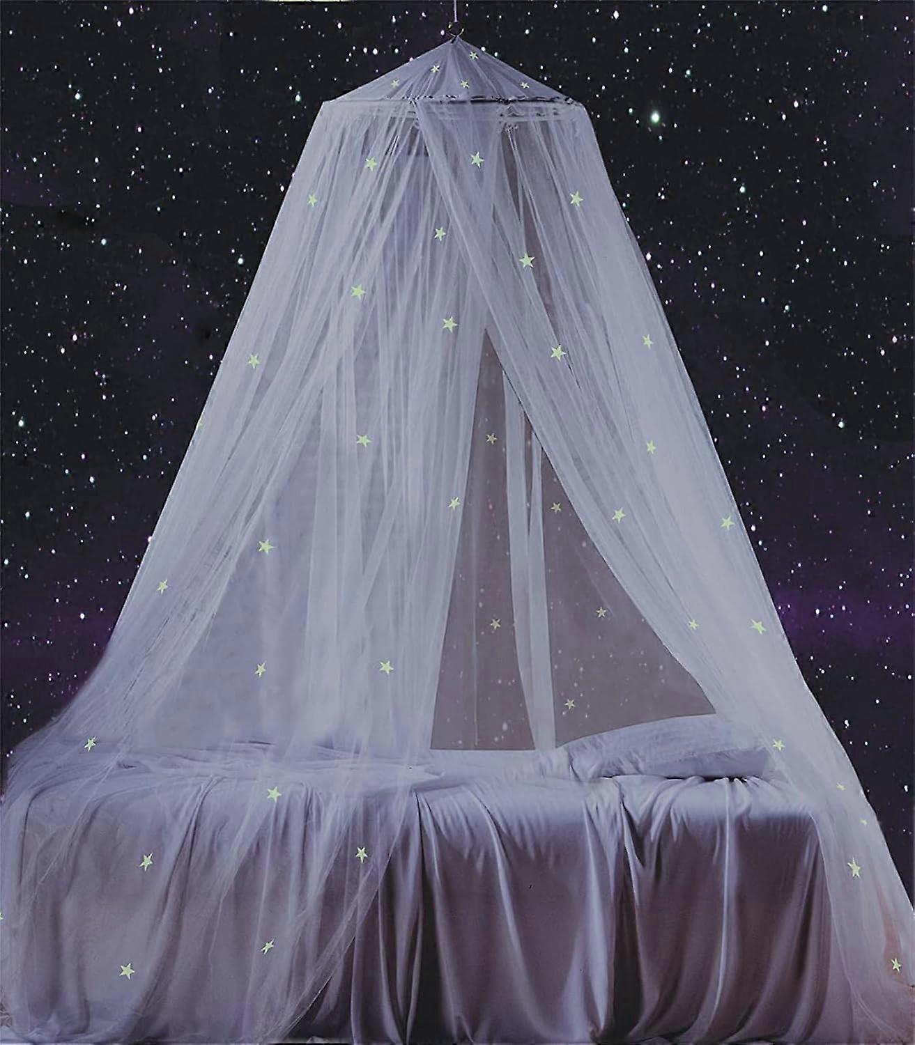 Bed canopy with fluorescent stars, glows in the dark