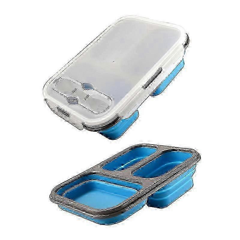 Foldable 3-Compartment Silicone Lunch Box for Adults - Work Cutlery