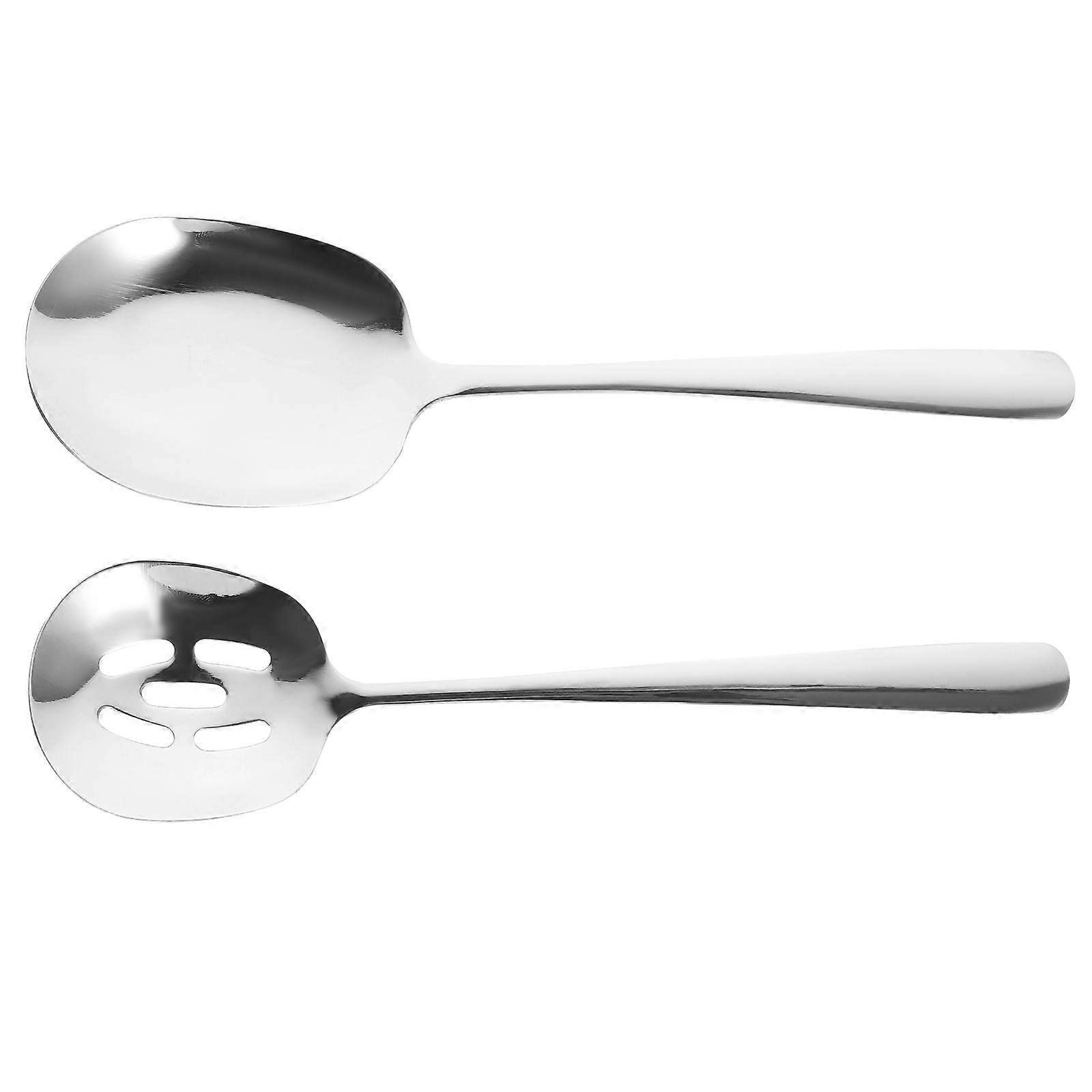 Serving Spoons Slotted Spoon Kitchen Tool Restaurant Use Smooth Edges Multi-functional Design 24.60X6.20X1.00cm 2Pcs