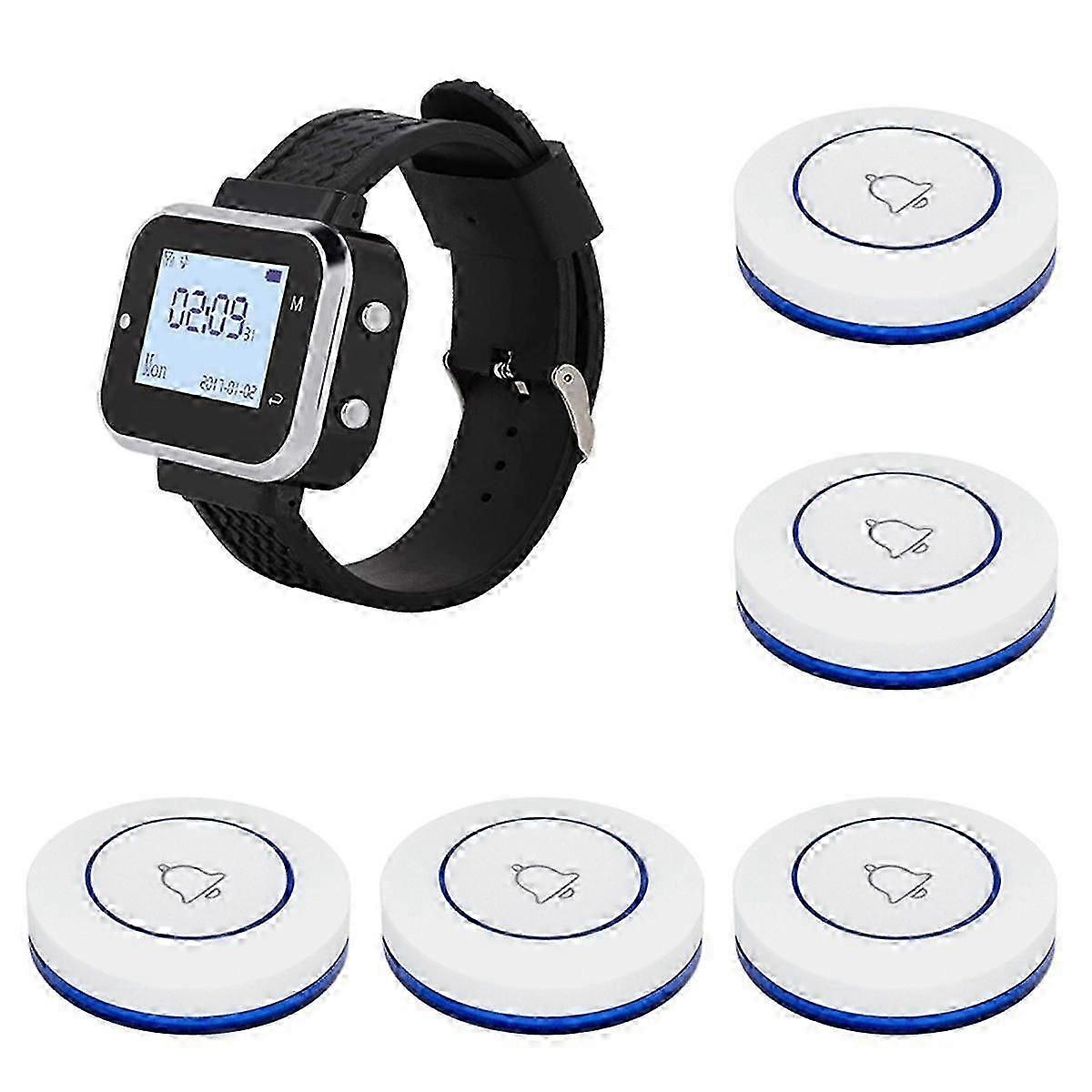 Wireless Calling System 5 Table Transmitters 1 Watch Pager For Restaurant Service Bell