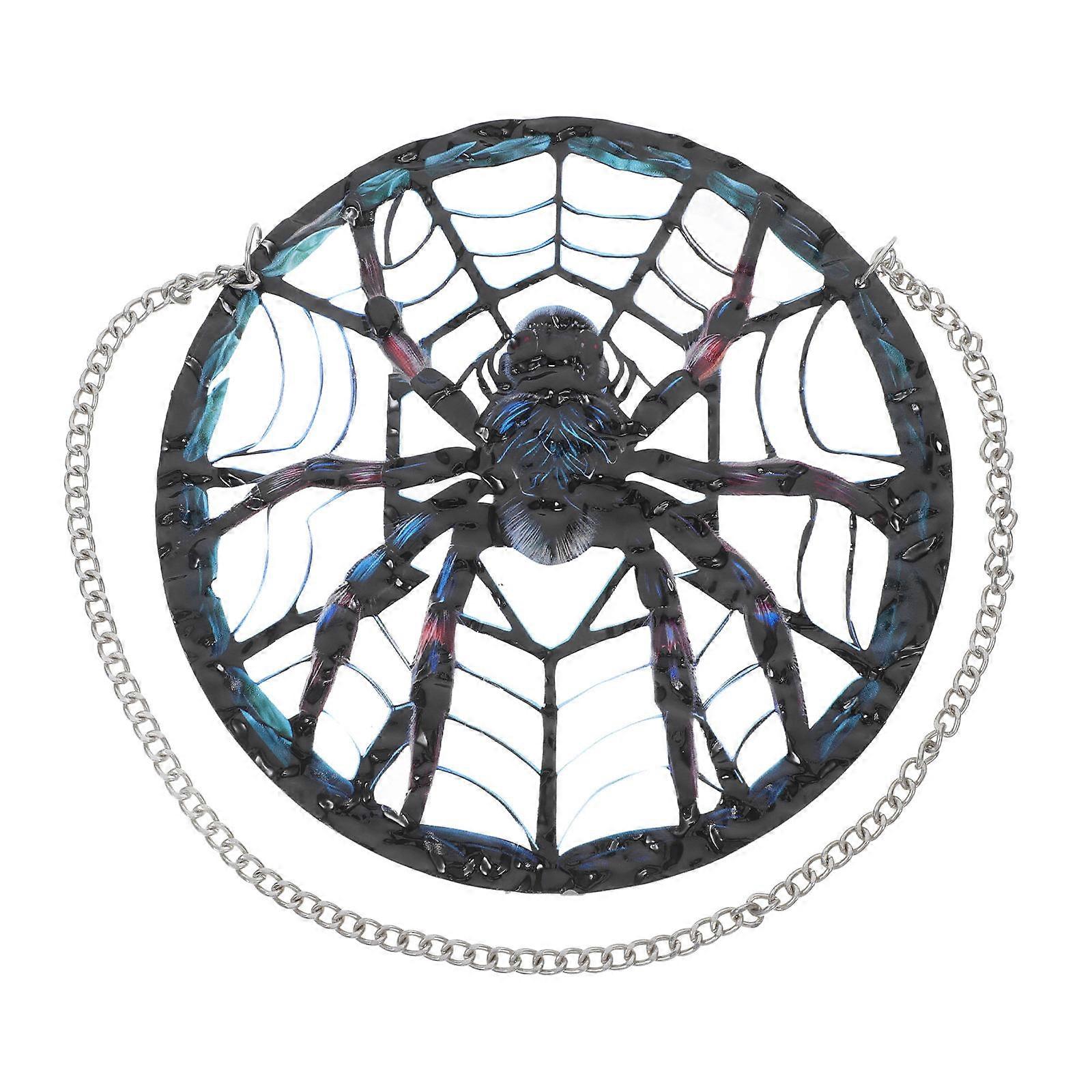 Stained Spider Web Suncatcher with Metal Chain & Suction Hook – Vibrant Acrylic Halloween Window Decor for Indoor & Outdoor Use – Versatile Home &