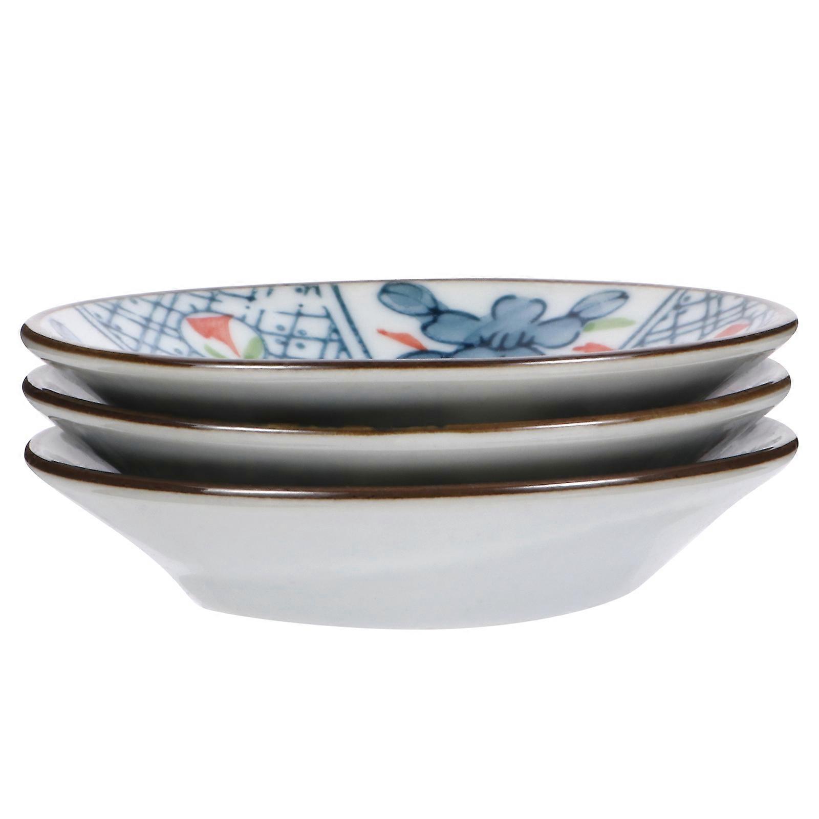 Ceramic Seasoning Dishes Condiment Holder Home Use Multi Color Round Shape 3Pcs