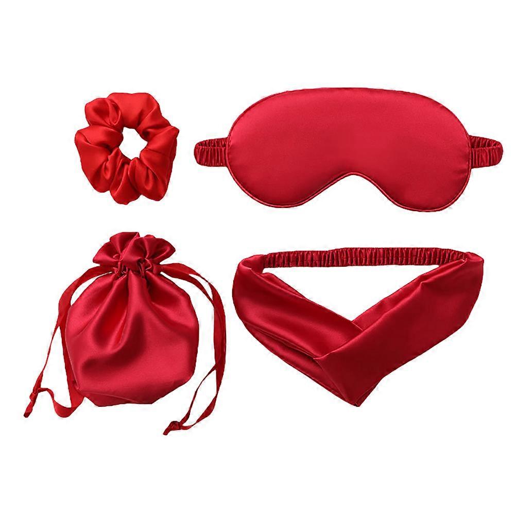 Red Silk Sleeping Mask with Hair Tie and Storage Bag for Comfortable Sleep Practical Blindfold Kit