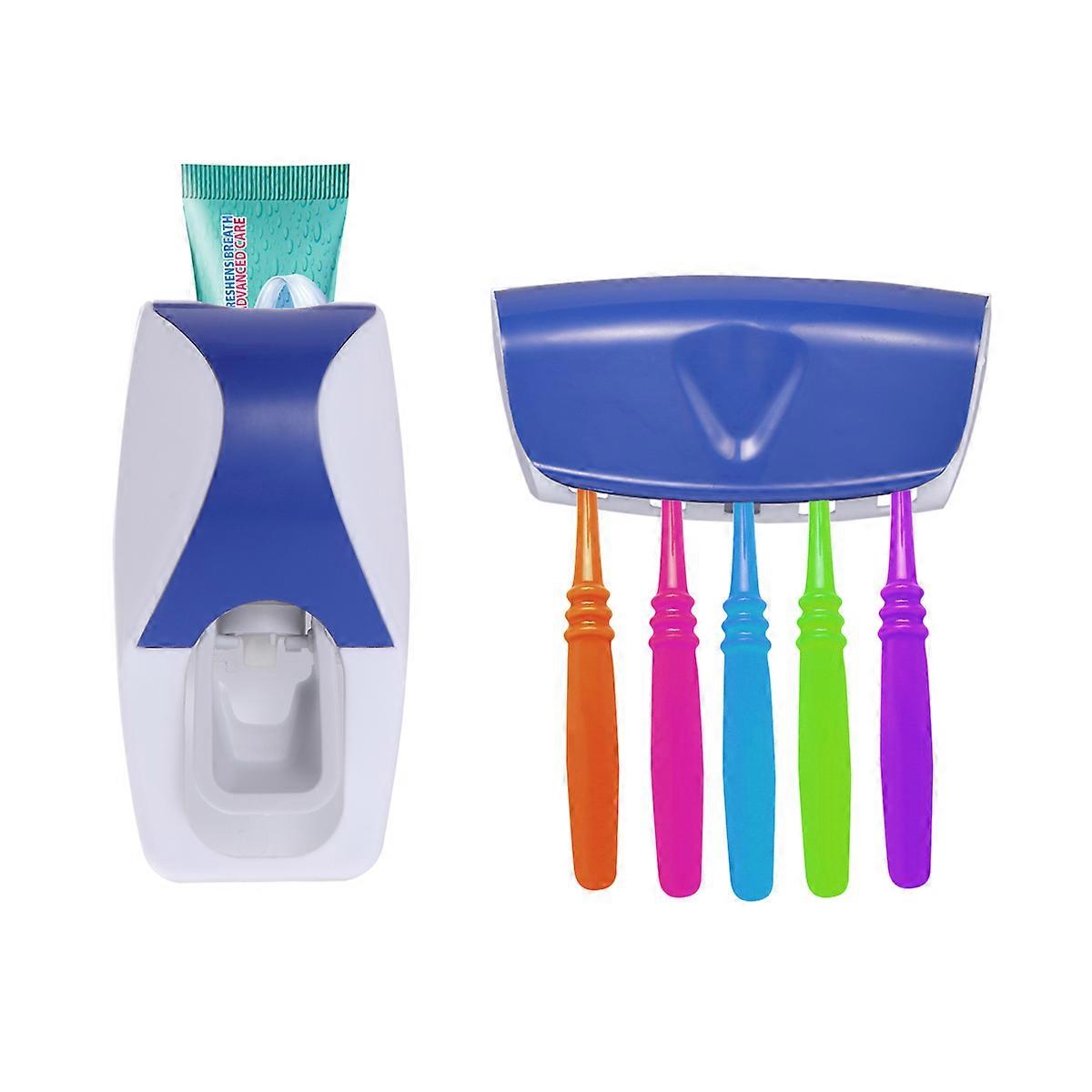 Automatic Toothpaste Squeezing Tool Blue Bathroom Use Keep Toothbrush Dry 1Set