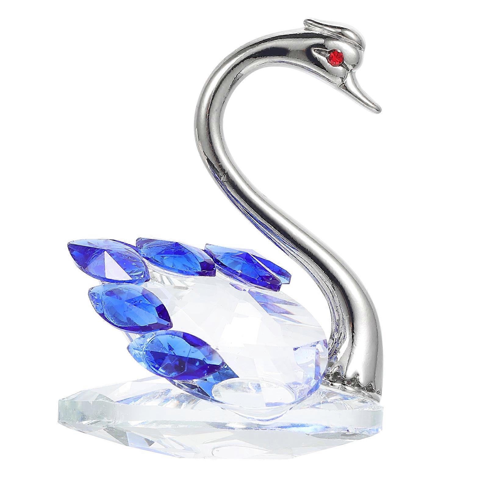 Elegant Swan Decor Crystal Figurine Table Centerpiece Blue 5x4x6.5cm 1Pcs