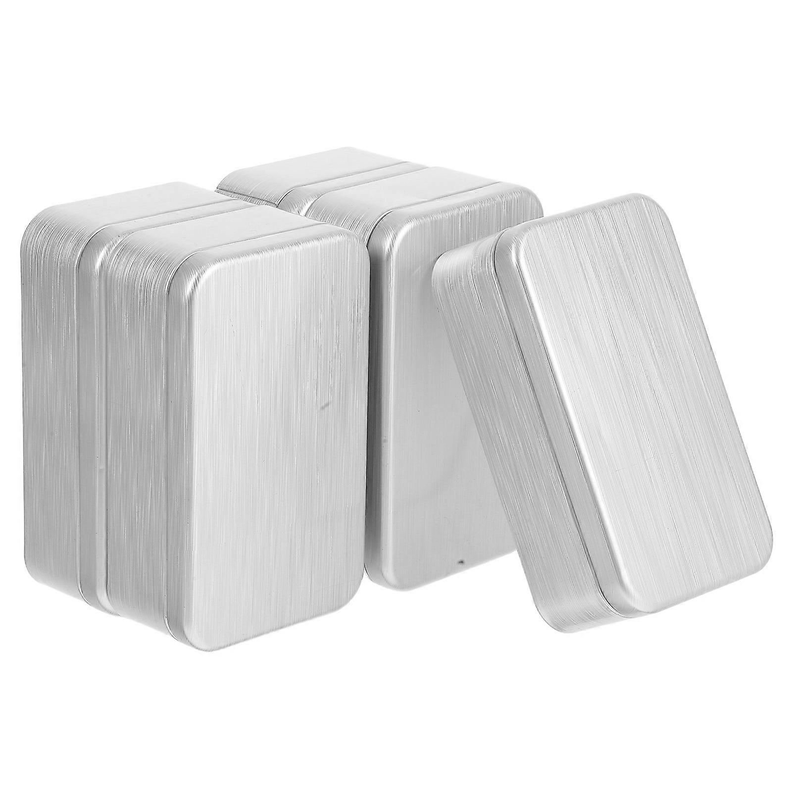 Tea Can With Lid Small Storage Tin Box Rectangular Silver For Home Decorations 5Pcs