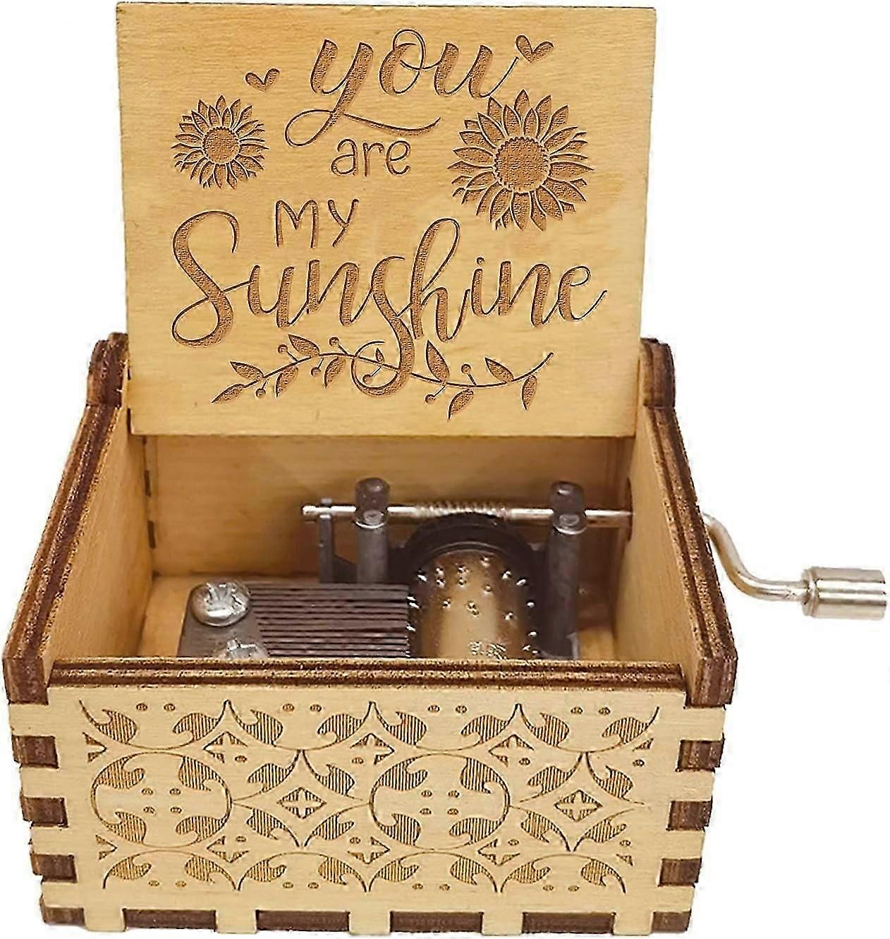 私のサンシャインオルゴール木製ハンドクランク刻印音楽ギフトと誕生日のクリスマスのためのひまわり