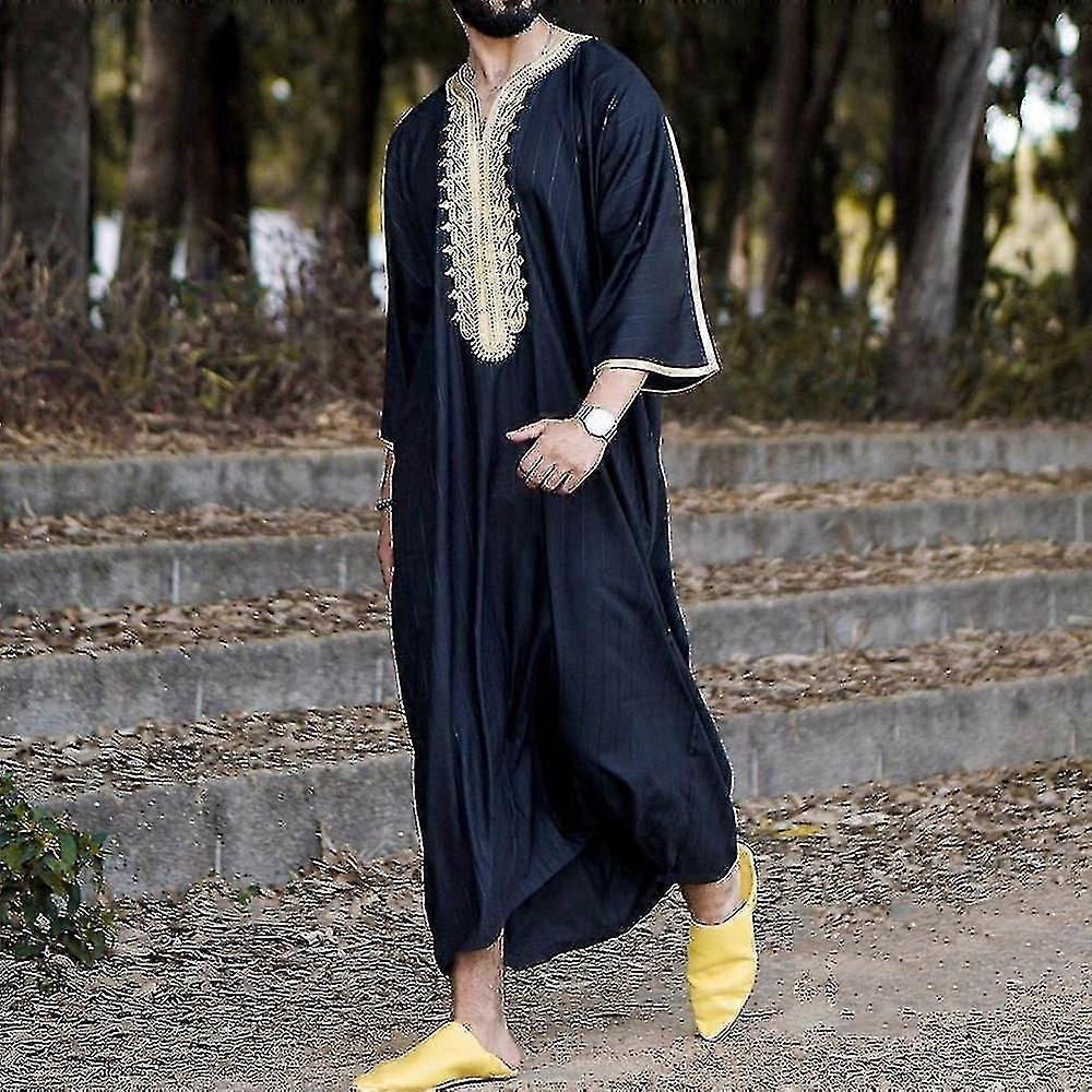 メンズイスラム服ドバイアラカフタンローブエスラペルシャツ