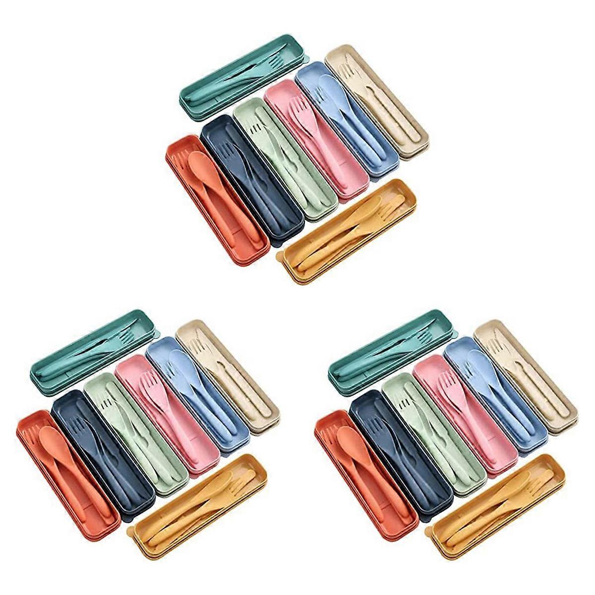 8 Sets Weizenstrohbesteck, wiederverwendbares tragbares Reiseutensilien-Set