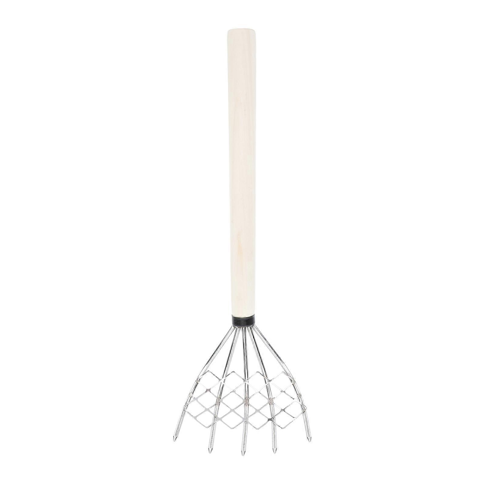 Sturdy Stainless Steel Clam Rake with Net Ergonomic Wood Handle for Gardening and Seafood Digging