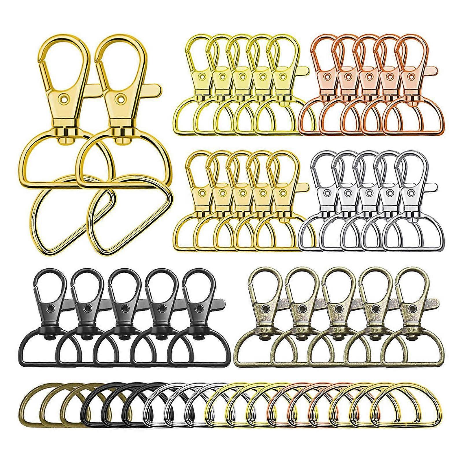 120pcs Snap Key Ring Rotating D Shaped Metal Lanyard Hook Ring for Pet Collar Backpack Handbag