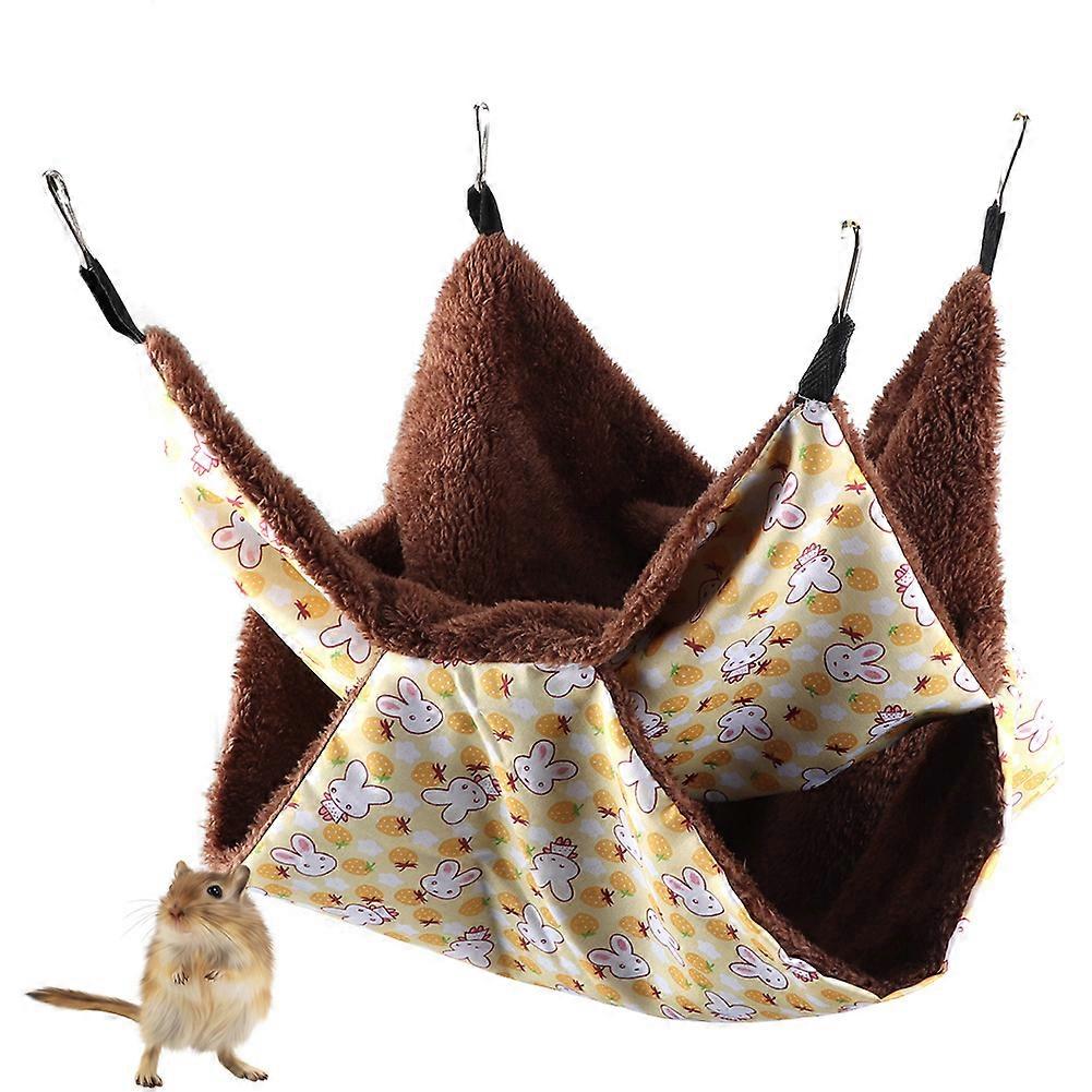 Yellow Rabbit Double Layer Interlayer Warm Hammock Hanging Bed House Sleeping Bag for Squirrel Small PetsL