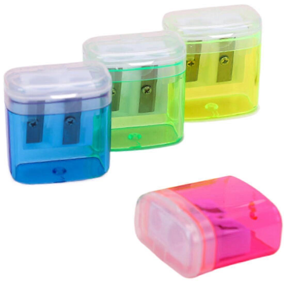 4-Color Pencil Sharpener Pack of 8 with Container, Double Hole Manual Sharpener for Kids, Small Tin Sharpener