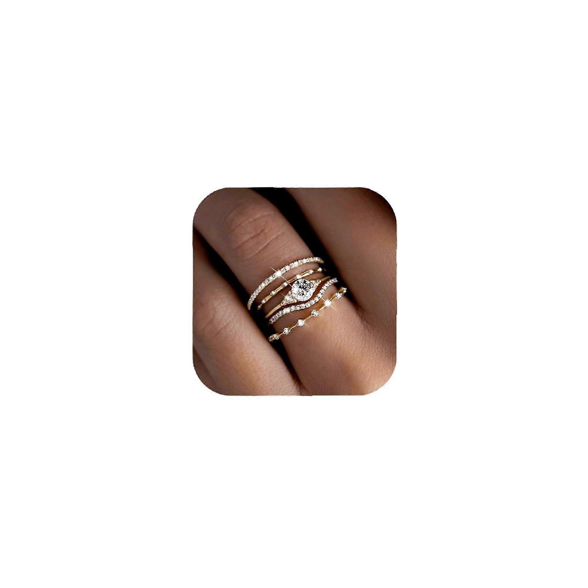 Women's Gold Ring Set - Stacking Cubic Zirconia Rings, Gold-Plated Thumb & Knuckle Rings, Size 9 Fashion Jewelry