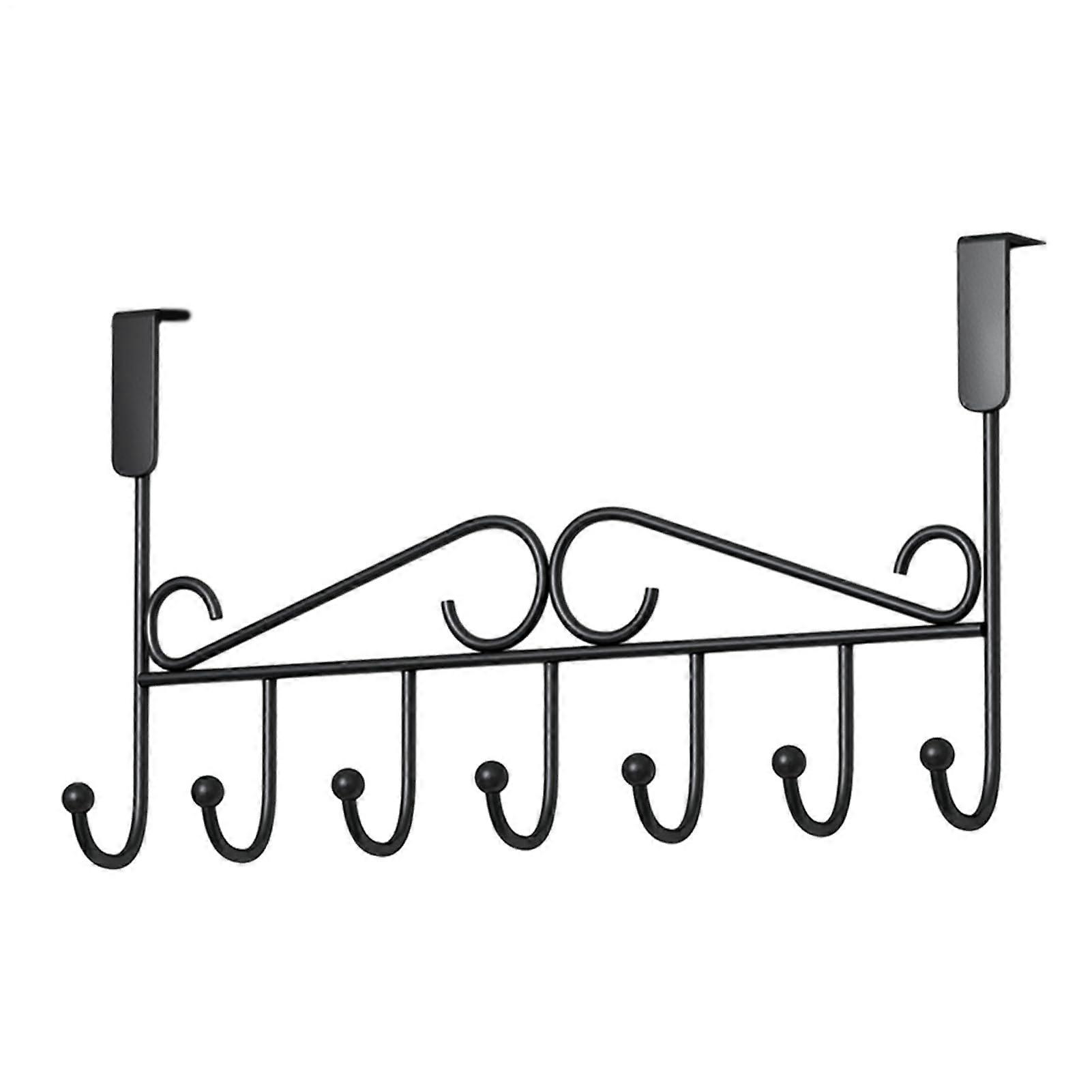 Over-The-Door Coat Hooks Organizer with 7 Hooks, Durable Black Design for Easy Access to Clothing and Accessories