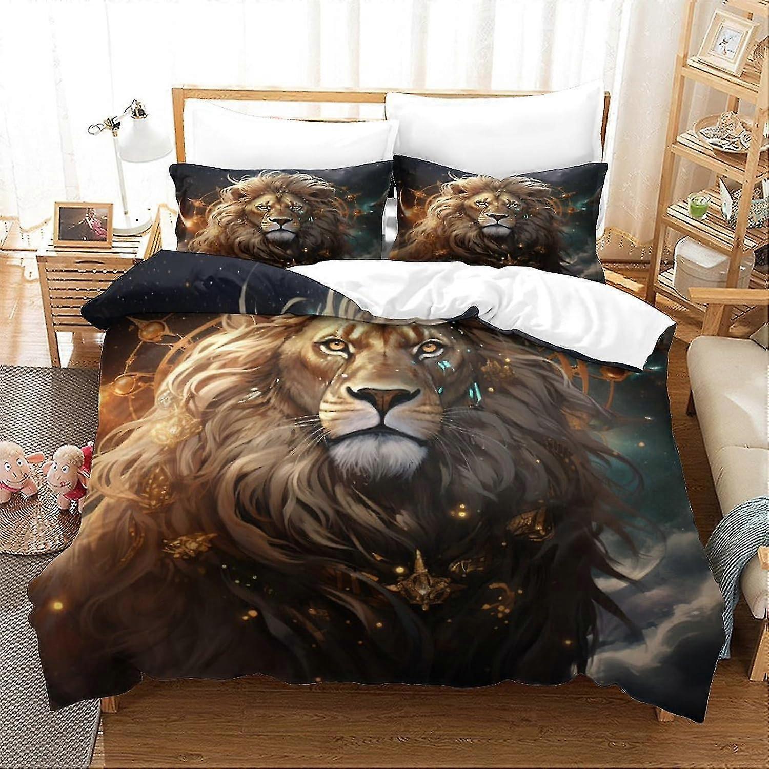 Tarot Style Bedding Sets with Duvet Cover for Teens, Lion Design Bed Set Collection, King Size (No Comforter or Sheet)