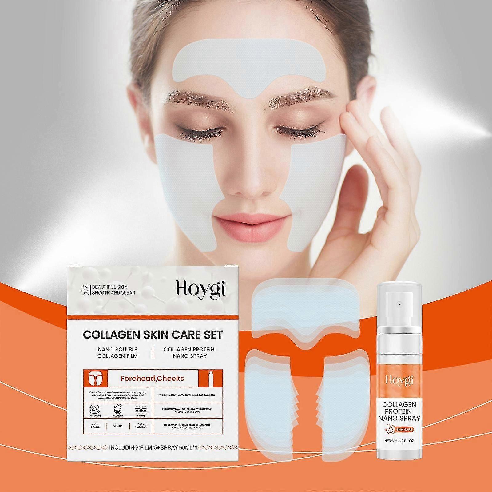 Collagen Facial Mask Set, Firming Nourishing Mist Hydrating Moisturizing Set, Mask 5 pairs + Mist 60ml