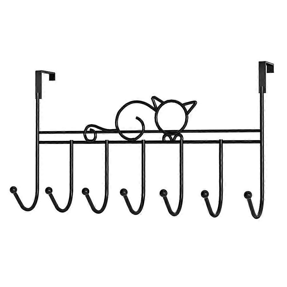7 Hooks Towel Hanger Organizer Black Cat Design Coat Rack Door Storage