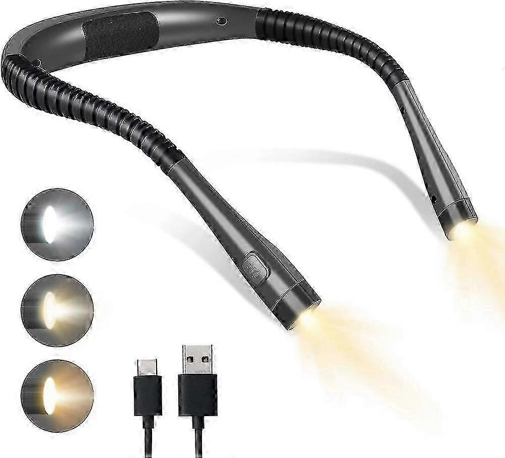 Rechargeable Neck Reading Lamp for Bedtime, 3 Colors, 6 Brightness Levels