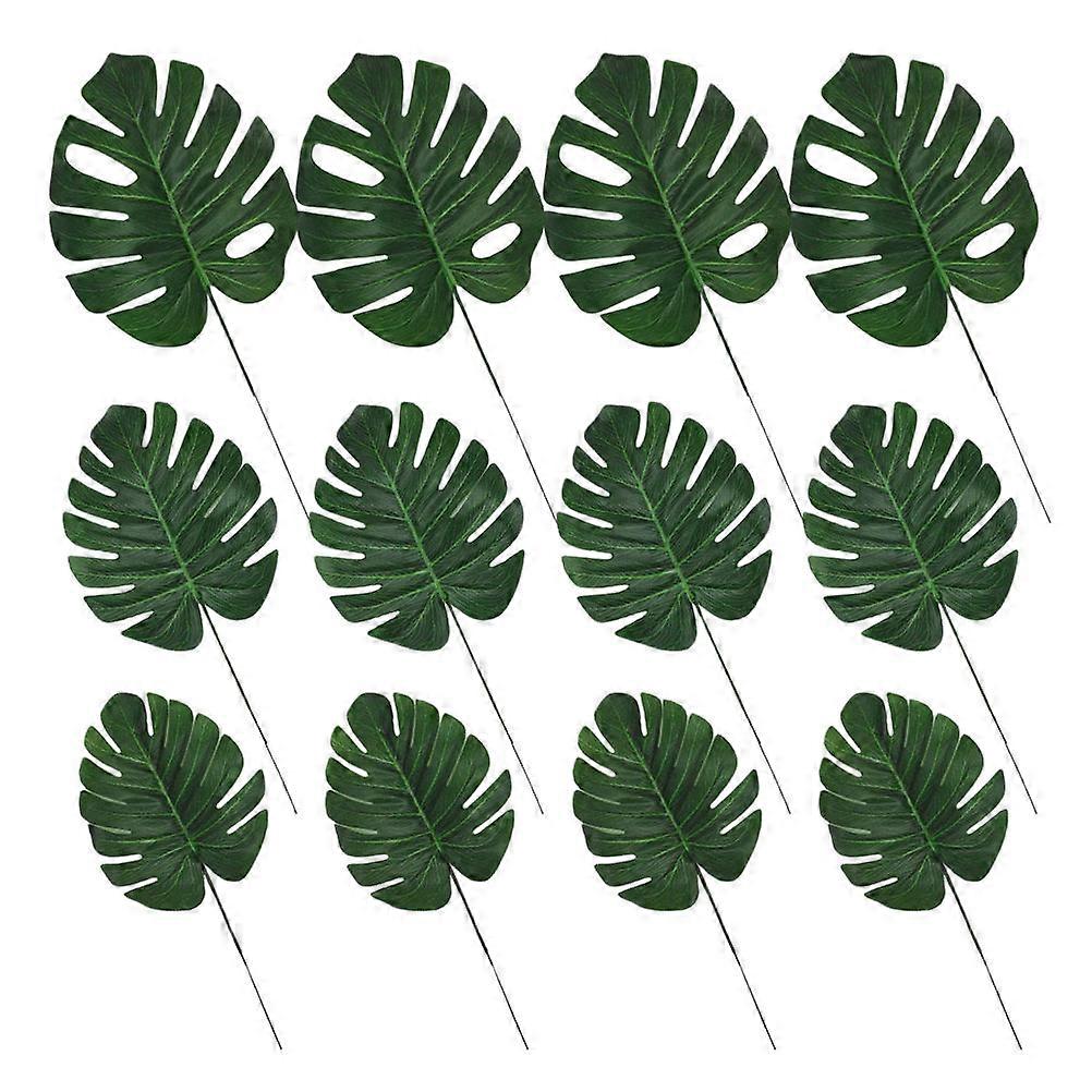 12PCS Realistic Artificial Monstera Leaves with Flexible Stems for Tropical Party Decor, Home Greenery, and Jungle Theme Table Settings – Low