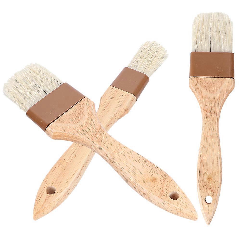 3pcs Food Grade Pig Bristle Basting Brush for Baking Barbecue, Ergonomic Handle, High Temperature Resistant, Oil Sauce Application, Kitchen Grill Use