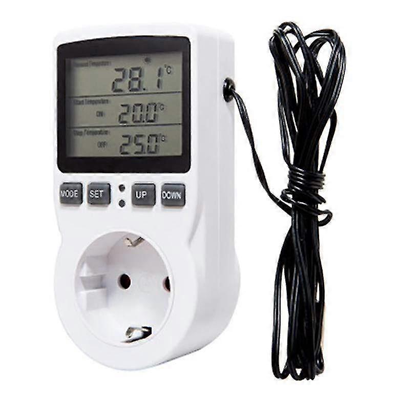 Digital Temperature Controller with Timer Switch & Sensor Probe for Heating and Cooling, EU Plug Power Socket Outlet Thermostat
