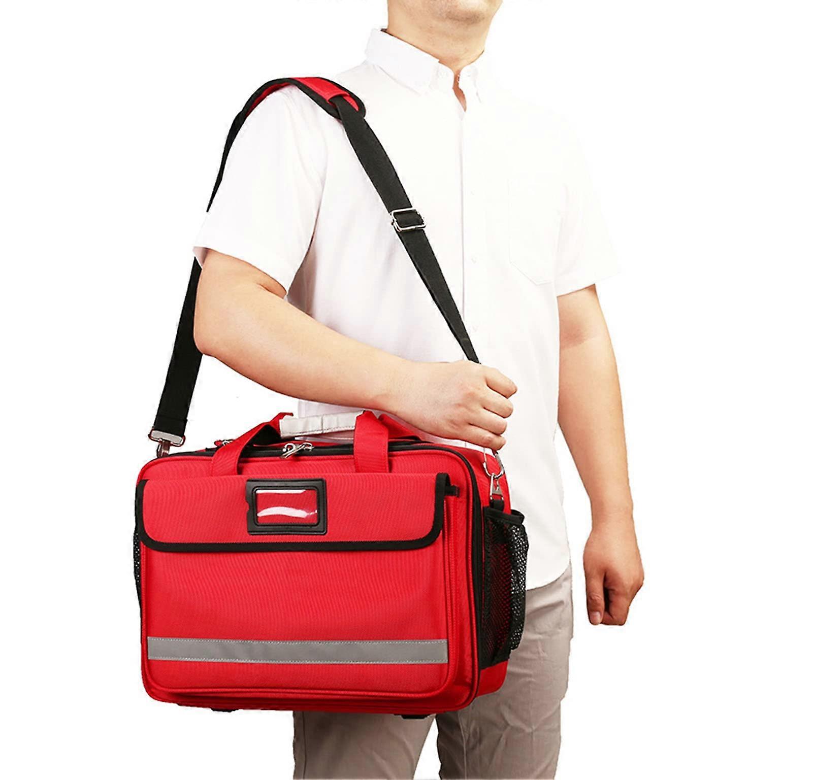 Empty First Aid Bag with Front Pocket, First Aid Bag with Reflective Strip, First Aid Bag for Hiking and Outdoor Use Red