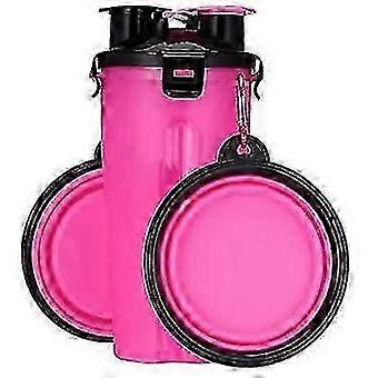 2-in-1 Pink Dog Water Bottle & Pet Food Container - Portable Travel Set with Collapsible Dog Bowls for Pets on the Go