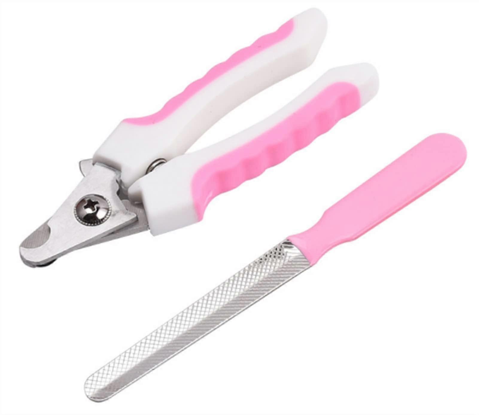 Pet Nail Clippers, Cutter with Sickle Scissors, Dog, Cat, Grooming Tools (Pink)