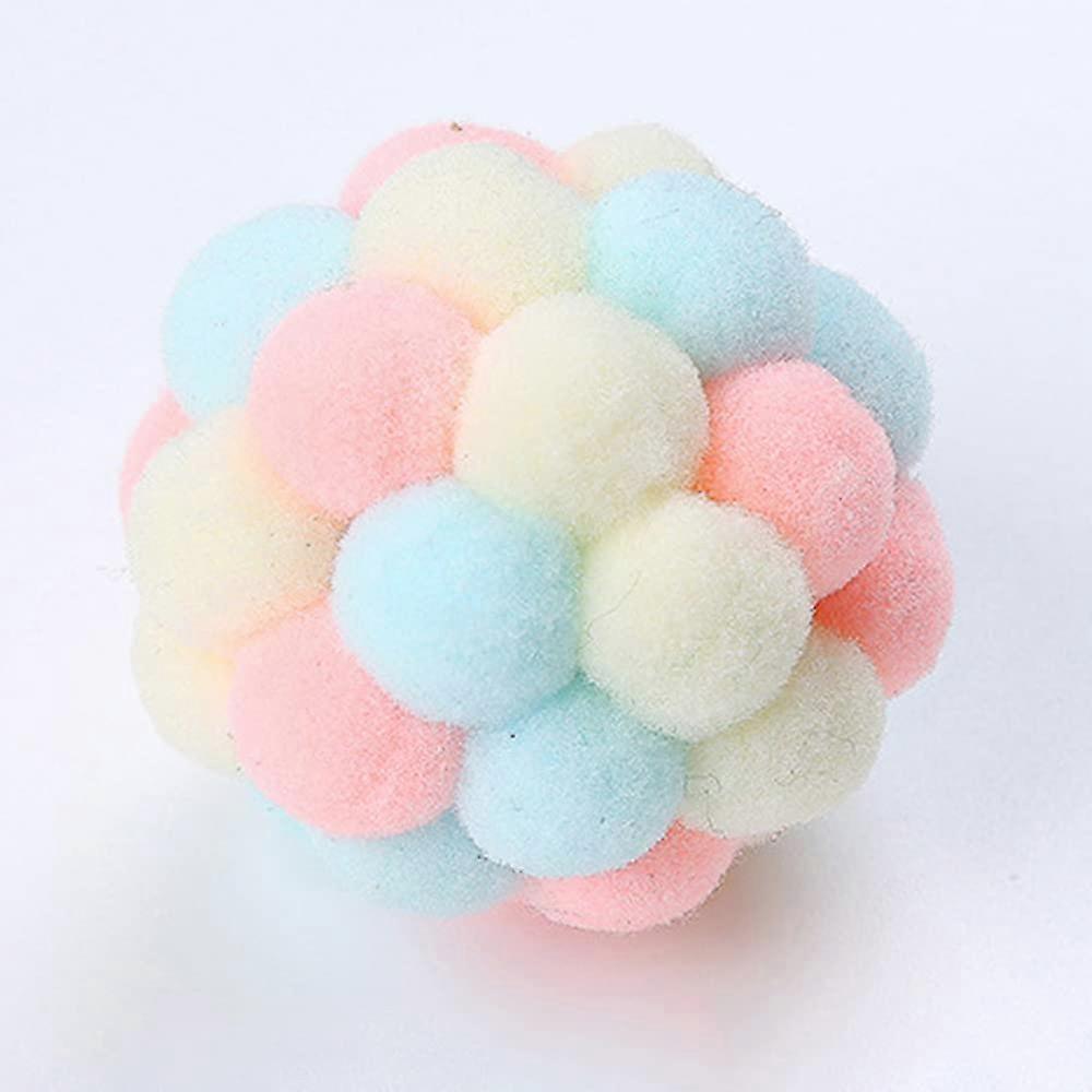 Pet Cat Toy Colourful Handmade Bouncy Ball Kitten Toy With Plush Bell Mouse Planet Ball Pink Blue Yellow