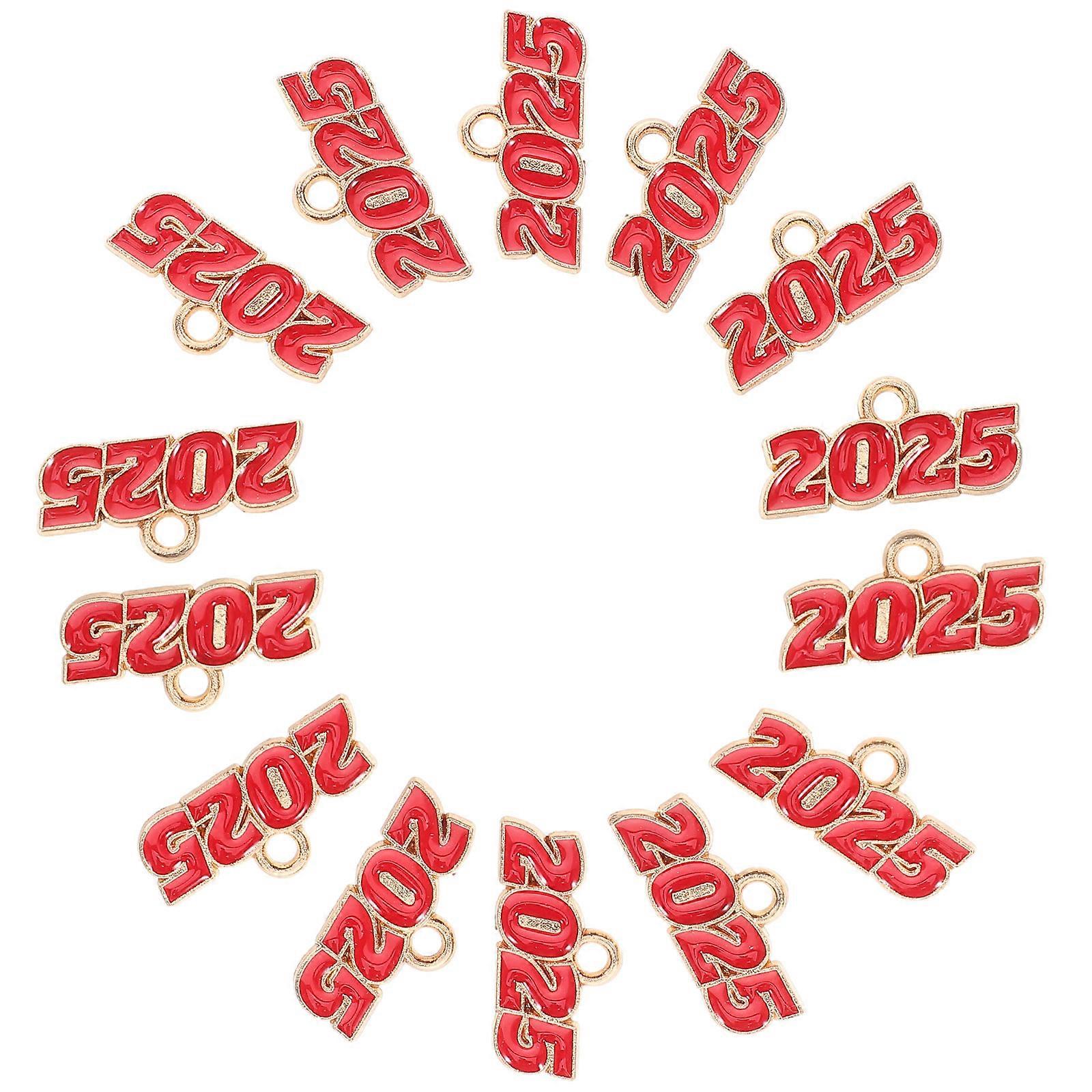 Red Zinc Alloy 2025 Year Charms for DIY Jewelry Making Bracelets Keychains and Decor 100pcs 2025