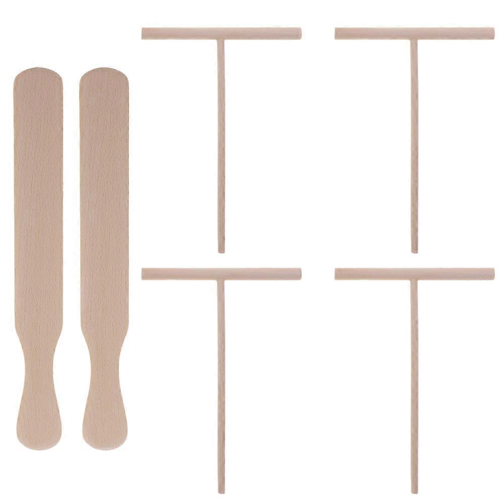 Pancake Spreader and Spatula Set with 2 Wood Spatulas and 4 Spreaders for Making Crepe Pancakes Beige